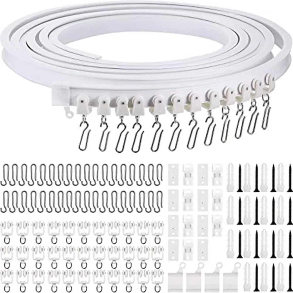 Rail de Rideau Pliable en Plastique Blanc, Style Moderne, Visible, Accessoires Rail de Rideau Pliable en Plastique Blanc, Style Moderne, Visible, Accessoires