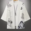 kimono unisexe avec personnage de samouraï, hauts à la mode, cardigan décontracté, tenue yukata, streetwear japonais, vêtements traditionnels