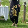2025 chine dragon broderie bloomers pantalon noir femmes style ethnique national vintage harajuku sarouel pantalon baggy décontracté