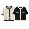 hh décontracté femmes solide tricoté cardigan 2025 mode classique col rond simple boutonnage à manches courtes pull manteau hauts