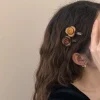 pince à cheveux en acétate français, barrettes à fleurs roses élégantes, pinces latérales nouées, frange, niche avancée, épingle à cheveux rose en trois dimensions, 1pc