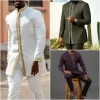 Caftan blanc costume pour hommes broderie haut à fleurs pantalon Kaunda costume tenues décontractées africaines porter traditionnel 2 pièces ensemble smoking de mariage