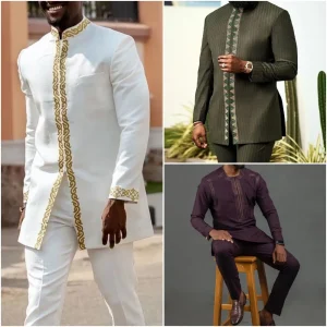 Caftan blanc costume pour hommes broderie haut à fleurs pantalon Kaunda costume tenues décontractées africaines porter traditionnel 2 pièces ensemble smoking de mariage