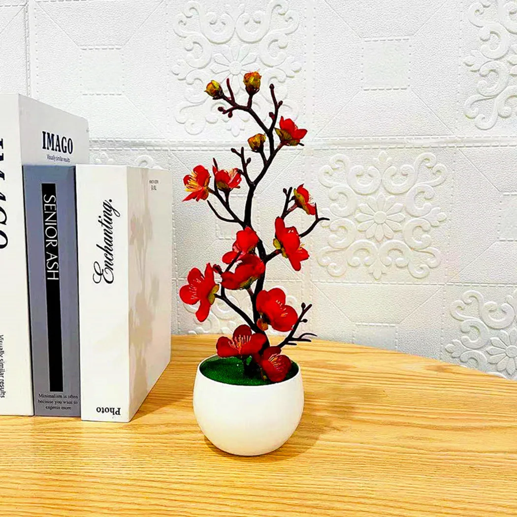 bonsaï fleurs de prunier en soie, plante artificielle, fausses fleurs, pot de fleurs, branches d'arbre sakura, décoration de salle de maison bonsaï fleurs de prunier en soie, plante artificielle, fausses fleurs, pot de fleurs, branches d'arbre sakura, décoration de salle de maison