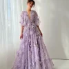 robe de soirée violette brodée de fleurs 3d, glamour, ligne a, longueur au sol, robe de soirée formelle, nouvelles robes de banquet élégantes personnalisées