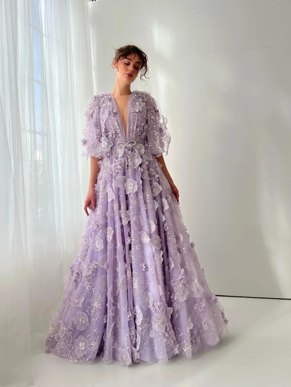 robe de soirée violette brodée de fleurs 3d, glamour, ligne a, longueur au sol, robe de soirée formelle, nouvelles robes de banquet élégantes personnalisées robe de soirée violette brodée de fleurs 3d, glamour, ligne a, longueur au sol, robe de soirée formelle, nouvelles robes de banquet élégantes personnalisées