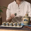 chauffe vin japonais, pot à saké, ensemble de tasses en céramique faites à la main, pot de distribution de vin antique, pot chaud vintage baijiu, tasse à spiritueux