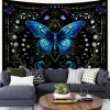 tapisserie papillon bleu 1 pièce, tapisserie florale bohème, tapisserie végétale, tapisserie ciel étoilé phase de lune, belle tapisserie