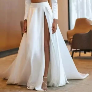 Jupe longue en Satin pour fête de mariage, ligne A, fente latérale haute, surjupe de mariée amovible, Train détachable, personnalisée, 2025