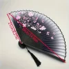 1 éventail de fleurs de cerisier florales vintage avec œuvres d'art roses et violettes, éventail à main portable léger pour la danse hanfu