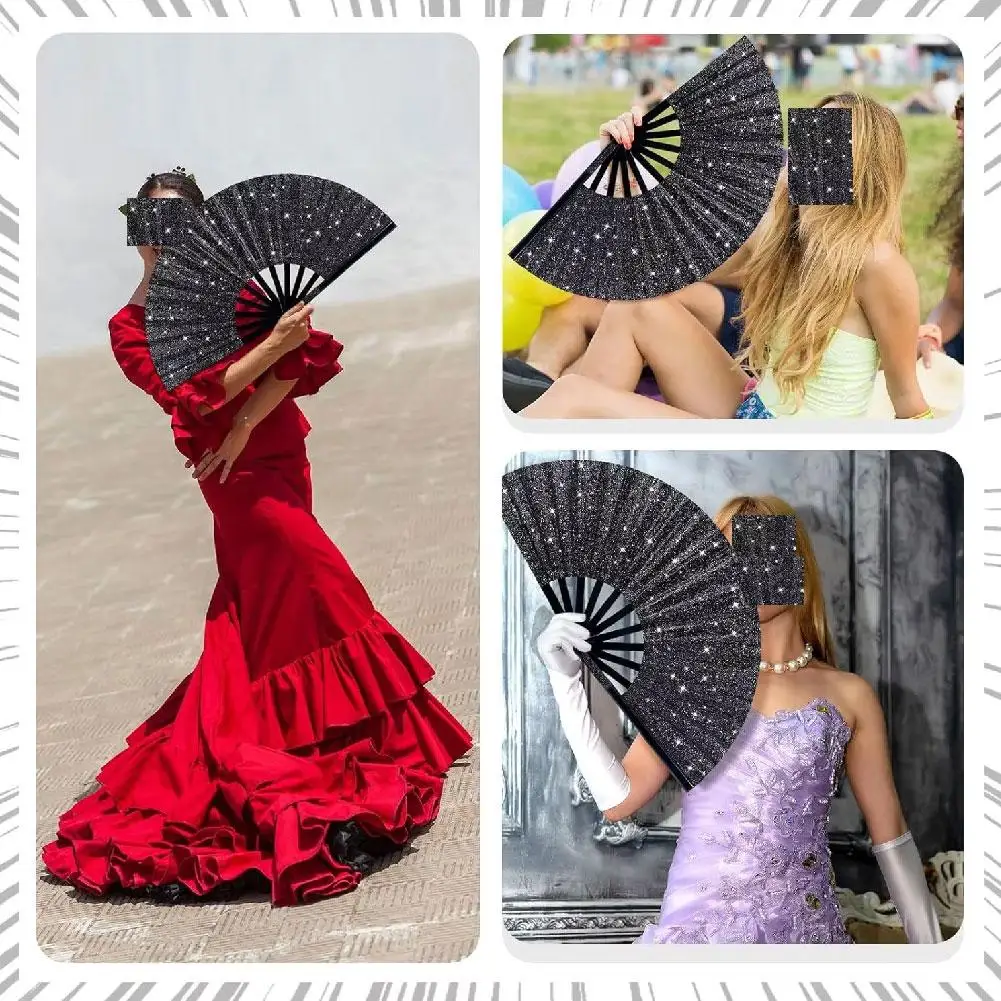 Éventail pliant en os de bambou, poudre scintillante, cadeaux de fête de mariage, éventail portatif pour spectacle de festival, éventail de danse coloré Éventail pliant en os de bambou, poudre scintillante, cadeaux de fête de mariage, éventail portatif pour spectacle de festival, éventail de danse coloré