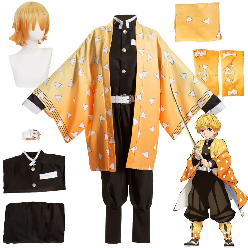 costume de cosplay anime agatsuma zenitsu, uniforme kimono pour enfants et adultes, perruque, costumes d'halloween costume de cosplay anime agatsuma zenitsu, uniforme kimono pour enfants et adultes, perruque, costumes d'halloween