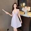robe set lady short kimono sleepwear sexy spaghetti strap satin nightgown set 2pcs temptation lingerie summer kimono