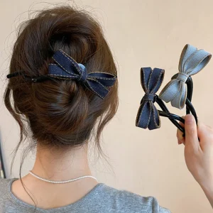 Pinces à cheveux torsadées avec nœud bleu pour femmes, épingle à cheveux droite en Denim exquise, Barrettes Vintage douces, accessoires pour cheveux polyvalents et décontractés Pinces à cheveux torsadées avec nœud bleu pour femmes, épingle à cheveux droite en Denim exquise, Barrettes Vintage douces, accessoires pour cheveux polyvalents et décontractés