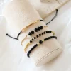 bracelets en pierre de verre noir pour femmes, accessoires de bijoux boho faits à la main, 4 pièces/ensemble