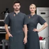costume de chef de cuisine pour hommes, veste noire, uniforme à manches courtes, manteau de chef de restaurant, tablier, vêtements de travail, objectifs d'été, respirant