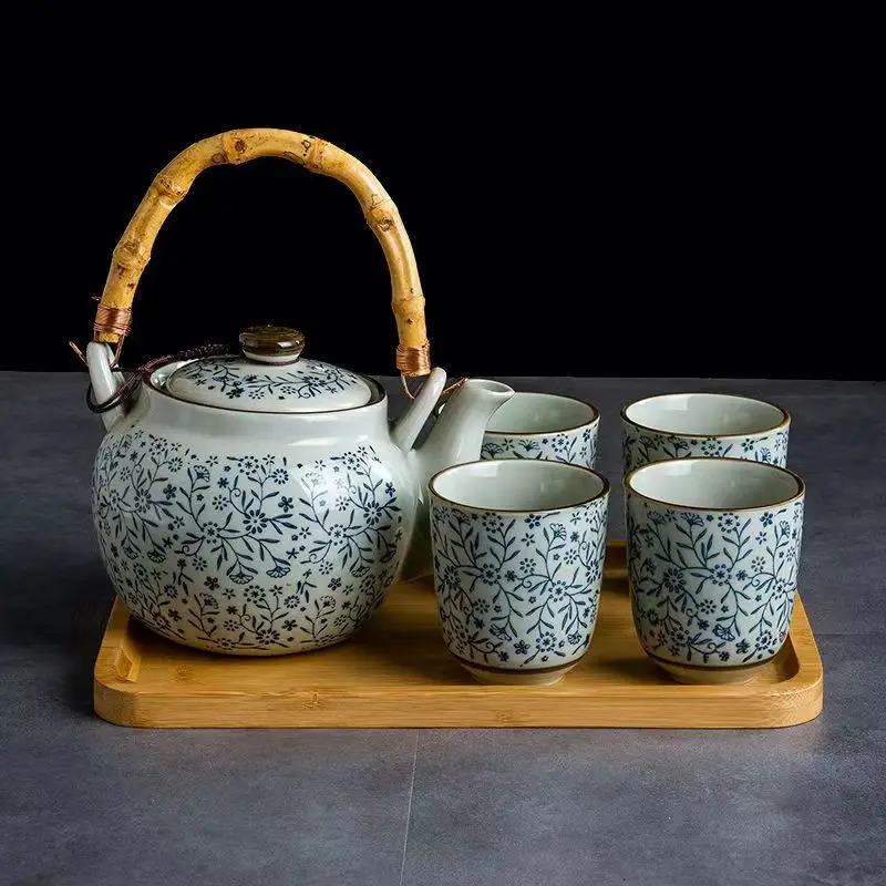 Bouilloire chinoise en céramique de Style japonais, ensemble de théière colorée sous glaçure peinte à la main avec Pot et tasses pour service à thé de Thanksgiving Bouilloire chinoise en céramique de Style japonais, ensemble de théière colorée sous glaçure peinte à la main avec Pot et tasses pour service à thé de Thanksgiving