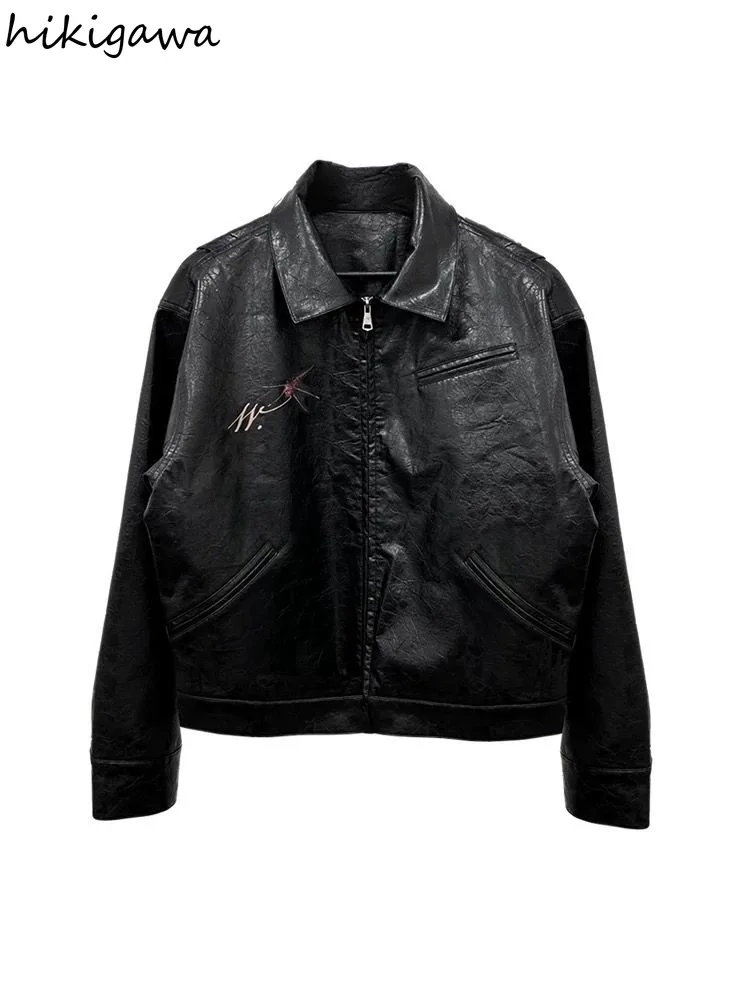 vestes en cuir pu harajuku pour femmes, vêtements d'automne et d'hiver, streetwear imprimé vintage, mode décontractée bf, combinaison en cuir y korean, y2k vestes en cuir pu harajuku pour femmes, vêtements d'automne et d'hiver, streetwear imprimé vintage, mode décontractée bf, combinaison en cuir y korean, y2k