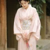 robe kimono rose japonaise, style tendresse, tenues de photo de voyage japonais, ensemble complet, saison de printemps, imprimé fleur de cerisier pour femmes adultes