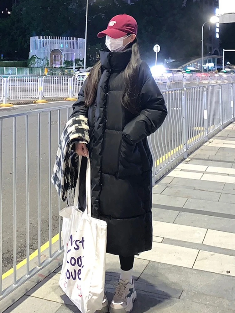 manteau coréen en coton pour femme, veste d'hiver longue et décontractée, style pain, vêtements d'extérieur, longueur aux genoux, pardessus coupe ample et confortable manteau coréen en coton pour femme, veste d'hiver longue et décontractée, style pain, vêtements d'extérieur, longueur aux genoux, pardessus coupe ample et confortable