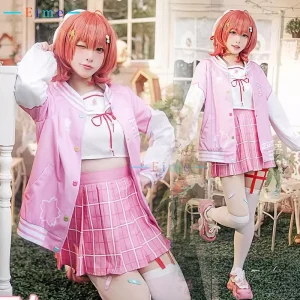 Costume de Cosplay Sakura Miko Vtuber, manteau ample, haut et jupes, ensemble complet, tenues d&rsquo;halloween, vêtements Anime sur mesure
