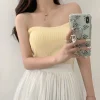 bandeau en tricot sans bretelles pour femme, haut tubulaire, coupe couvertes, fibre brillante, sexy, précieux