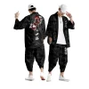 ensemble cardigan et pantalon kimono japonais grande taille 5xl 6xl, chemise imprimée démon pour hommes et femmes, costume de cosplay tradition yukata haori obi