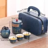 service à thé de voyage en céramique avec boîte de protection avec boîte, coffret cadeau de thé portable en porcelaine de style chinois, service à thé