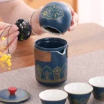 Service à thé de voyage en céramique avec boîte de protection avec boîte, coffret cadeau de thé Portable en porcelaine de Style chinois, service à thé