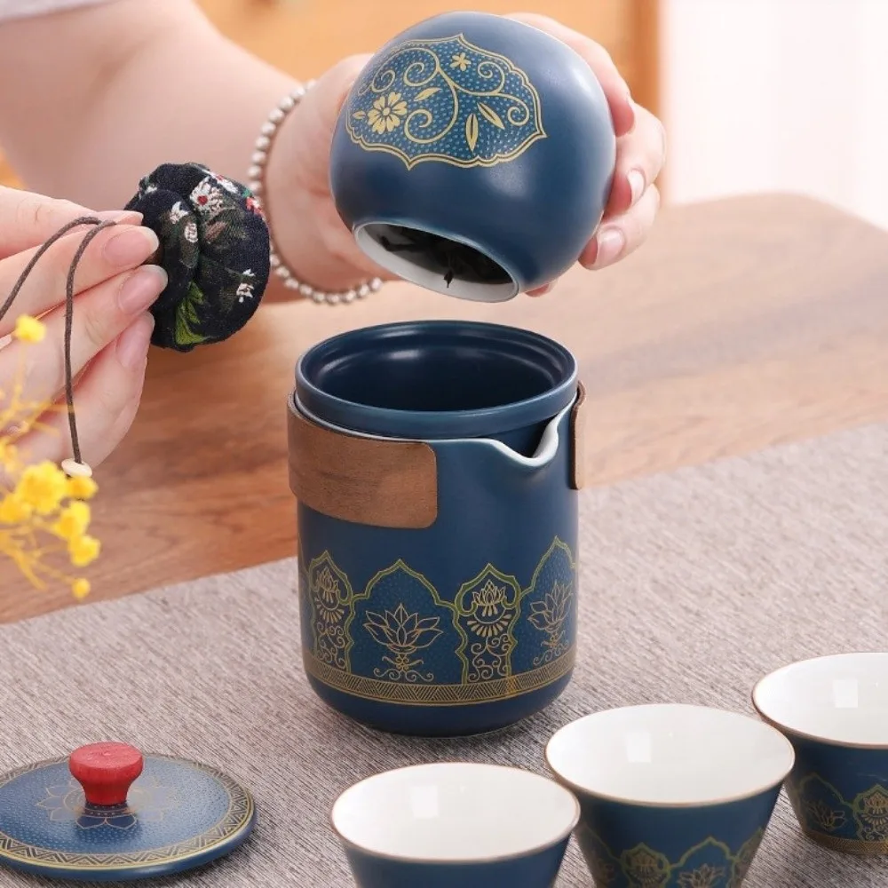 Service à thé de voyage en céramique avec boîte de protection avec boîte, coffret cadeau de thé Portable en porcelaine de Style chinois, service à thé Service à thé de voyage en céramique avec boîte de protection avec boîte, coffret cadeau de thé Portable en porcelaine de Style chinois, service à thé