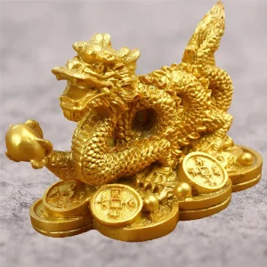 Statuette de dragon de bon augure chinoise dorée, sculpture Feng Shui, décoration de maison, salon, chambre à coucher, bureau, dragon