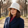 chapeau de pêcheur élégant en perles et fleurs, couleur unie, style français, hepburn, seau chaud en laine, funéraire