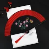 Éventail plié imprimé de fleurs de style chinois, exquis, portable, pompon, classique, rétro, kimono, décoration de la maison