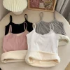 Femmes hiver sous-vêtements chauds couleur unie thermique décontracté vêtements de nuit Sexy élasticité femme mince velours T-shirt hauts sans manche