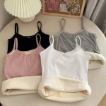 Femmes hiver sous-vêtements chauds couleur unie thermique décontracté vêtements de nuit Sexy élasticité femme mince velours T-shirt hauts sans manche Femmes hiver sous-vêtements chauds couleur unie thermique décontracté vêtements de nuit Sexy élasticité femme mince velours T-shirt hauts sans manche