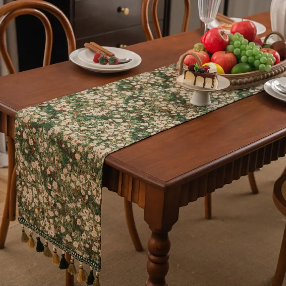 chemin de table jacquard vintage élégant, nappe épaisse à motif de fleurs avec nappe, couverture de table pour nouvel an chemin de table jacquard vintage élégant, nappe épaisse à motif de fleurs avec nappe, couverture de table pour nouvel an