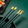 ensemble de baguettes alimentaires coréennes, bâtonnets à sushi, baguettes non aldes, baguettes de service pour hôtel et restaurant, vert et or, 5 paires