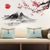 peinture à l'encre japonaise mont fuji soleil rouge fleur de cerisier autocollants muraux pour pvc imperméable salon décoration de la maison