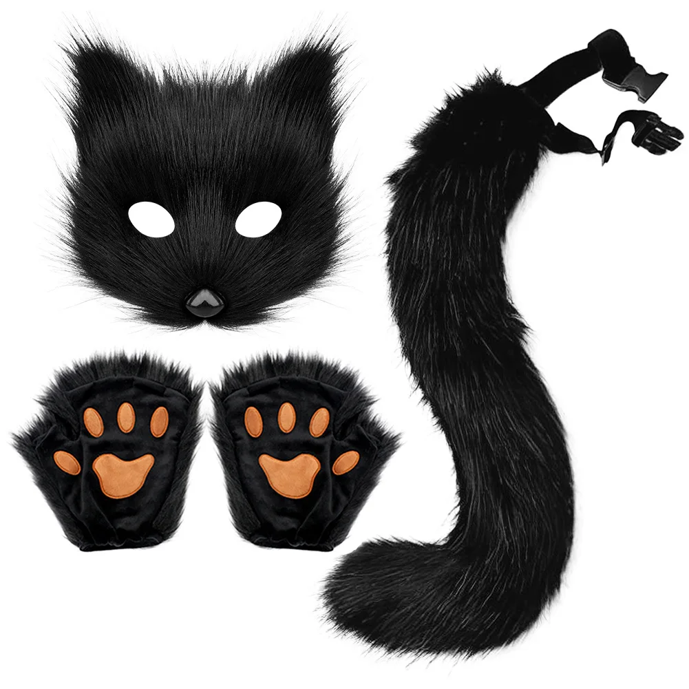 masque de queue de renard en fourrure pour femme, ensemble de gants, accessoires d'halloween, chien, anime, cosplay, login verine, fête en plein air, film, 303 masque de queue de renard en fourrure pour femme, ensemble de gants, accessoires d'halloween, chien, anime, cosplay, login verine, fête en plein air, film, 303
