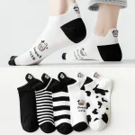 5 paires de chaussettes mignonnes en coton pour femmes et filles, chaussettes basses amusantes brodées Kawai, chaussettes à la cheville, cadeaux scolaires pour filles Harajuku