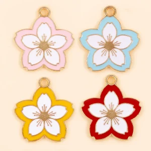 Pendentif fleur Sakura en émail coloré, 10 pièces, pour la fabrication de bijoux, en vrac, boucles d&rsquo;oreilles, collier, breloques, matériaux de décoration