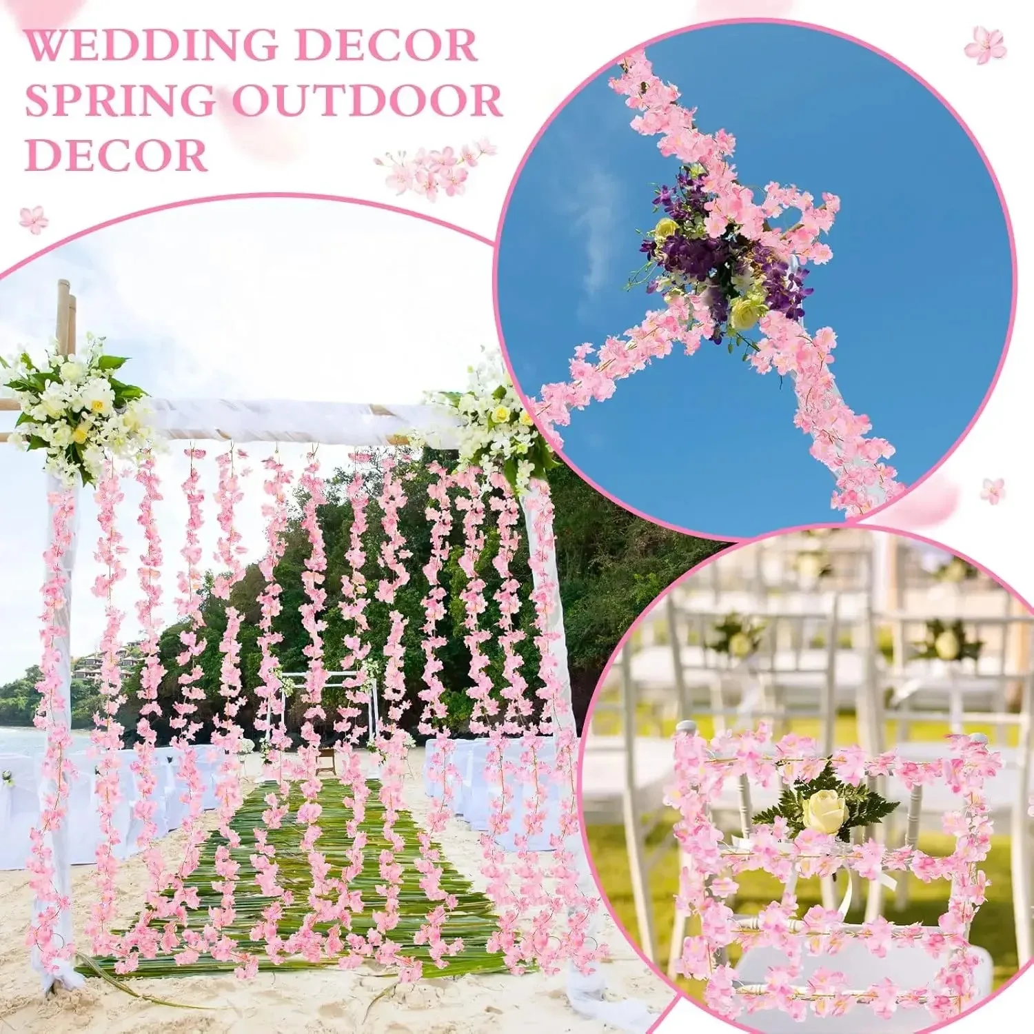guirlande de fleurs artificielles de cerisier sakura, 180cm, fausses plantes en soie, vigne, ornement d'arc de mariage, décoration de fête de jardin pour la maison guirlande de fleurs artificielles de cerisier sakura, 180cm, fausses plantes en soie, vigne, ornement d'arc de mariage, décoration de fête de jardin pour la maison