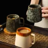 Tasse en céramique vintage japonaise, tasse haute capacité, poignée de bureau à domicile pour couple, tasses à café et à thé, couleur sous glaçure, 350ml Tasse en céramique vintage japonaise, tasse haute capacité, poignée de bureau à domicile pour couple, tasses à café et à thé, couleur sous glaçure, 350ml