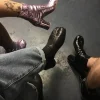 bottines tabi en cuir pour femmes, design de marque de luxe, bottines rondes et épaisses à talons hauts, chaussures à bout fendu, automne hiver