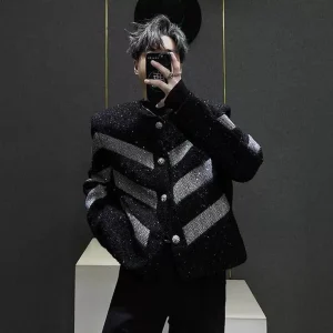 Veste à manches longues à paillettes pour hommes, rétro américain, tendance, rue, ample, décontractée, respirante, Niche, nouvelle veste pour hommes