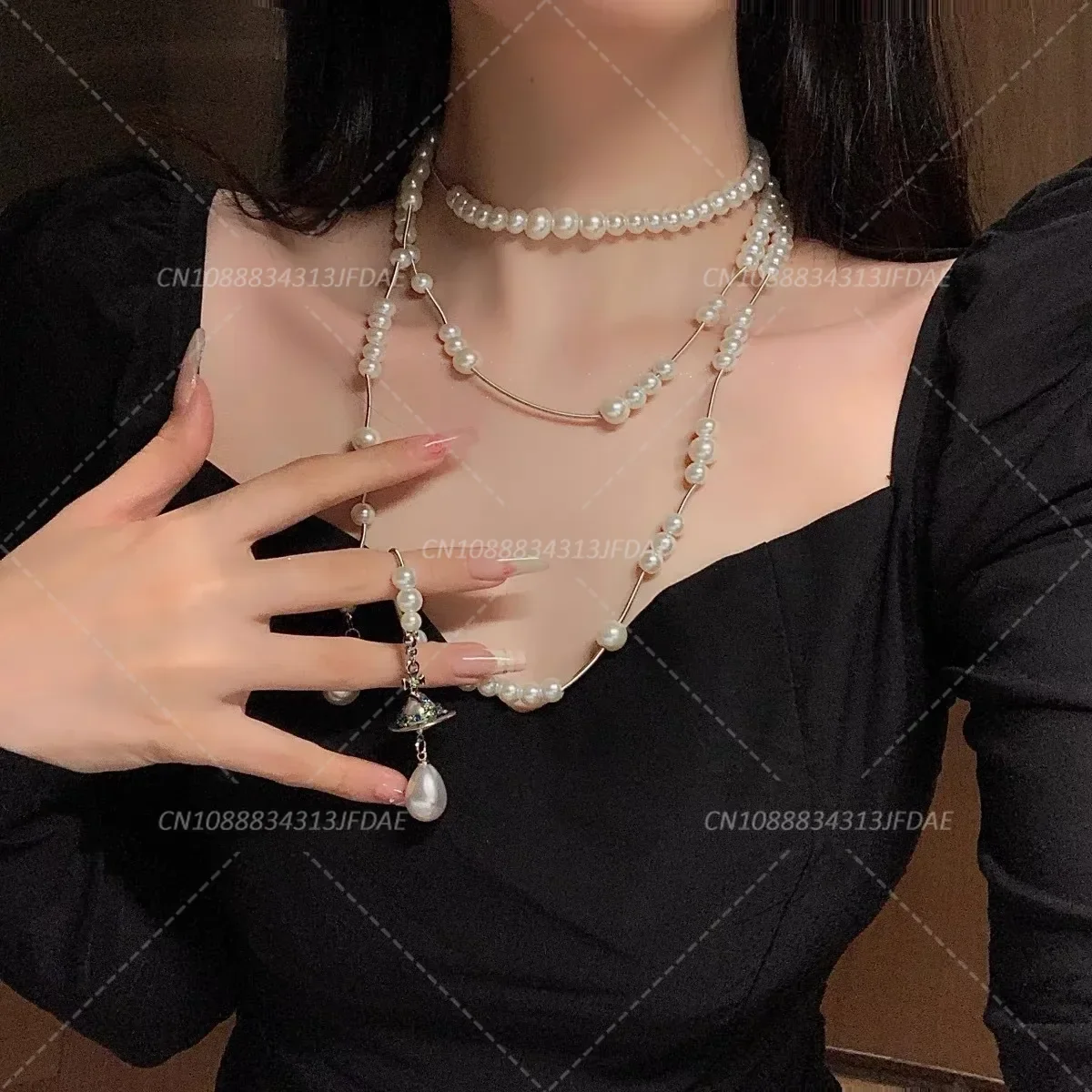 Collier multicouche élégant à franges en perles, Niche haut de gamme, sensation asymétrique, chaîne de cou drapée, collier Vintage tendance Collier multicouche élégant à franges en perles, Niche haut de gamme, sensation asymétrique, chaîne de cou drapée, collier Vintage tendance