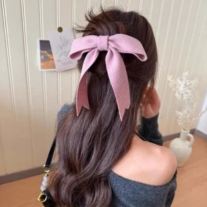Épingles à cheveux coréennes à grand nœud rose pour femmes et filles, couleur unie, Vintage, tricoté, ruban à nœud papillon, pince à bec de canard, accessoires pour cheveux Épingles à cheveux coréennes à grand nœud rose pour femmes et filles, couleur unie, Vintage, tricoté, ruban à nœud papillon, pince à bec de canard, accessoires pour cheveux