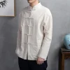 costume tang chinois traditionnel en coton pour hommes, haut à manches longues, uniforme de kung fu tai chi, chemise, manteau chemisier, printemps automne
