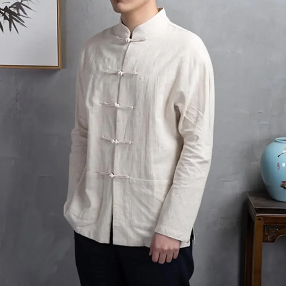 costume tang chinois traditionnel en coton pour hommes, haut à manches longues, uniforme de kung fu tai chi, chemise, manteau chemisier, printemps automne costume tang chinois traditionnel en coton pour hommes, haut à manches longues, uniforme de kung fu tai chi, chemise, manteau chemisier, printemps automne