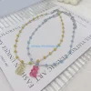 collier avec pendentif en perles, doux cool, petit ours mignon, chaîne collier couple, 573b